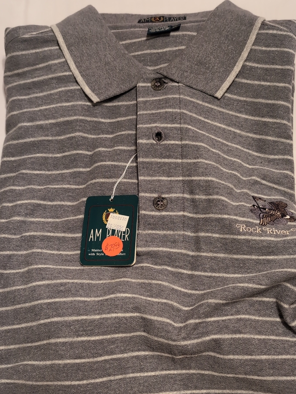 Men's Gray Striped Polo